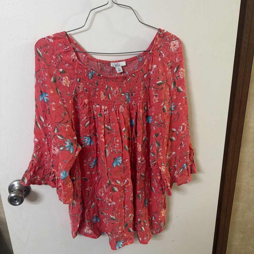Croft and Barrow Floral Peasant Boho Top XL 3/4 Sleeve